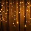 سلاسل 3M/5M Solar Window Startain Icicle Light 128/265 LEDS Christmas String for Holiday Wedder