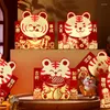 Embrulhado de presente 6 pcs envelopes vermelhos chineses ano do tigre hong bao pacotes de dinheiro sortudo para o festival de primavera material de aniversário c