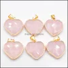 Piedra Lado de oro Cristal natural Corazón Colgante de piedra 25 mm Encantos Rosa Cuarzo Colgantes púrpuras para la fabricación de joyas Entrega de gotas 2021 DHSE DHTCX