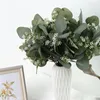 장식용 꽃 12/24 조각 흰색 씨앗 녹색 꽃다발 식물이있는 인공 유칼립투스 잎 줄기 휴일 장식