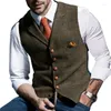 Hommes gilets hommes costume gilet cranté Plaid laine chevrons Tweed gilet décontracté formel affaires Groomman pour mariage