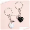 Nyckelringar 2st/set Lover KeyChain Design Natural Crystal Quartz Stone Heart Key Ring Magnetic Button Kedjor för par Friend Gifts D DHTBP