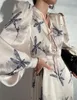 Casual Dresses Spring 2022 Women Simulation Silk Face Long Printed Dress