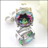 Stud Mix Renk 4 FAYLE /LOT Klasik Yuvarlak Ateş Mystic Topaz Zirconia Stud Küpe Taşları 925 Düğün Partisi Tatil Damlası için Sier Dhj60