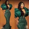 Green Mermaid Evening Dresses with Puff Sleeves Beads Sequined Prom Gowns Plus Size Special Occasion Women Party Dress for African Women BC14347