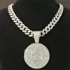 Necklaces Hip Hop Crystal Lucky Number 7 Pendant with Big Miami Cuban Chain Choker Necklace for Men Women Iced Out Coin Jewelry