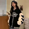 Женские куртки женская куртка бомбардировщика бейсбольная униформа высококачественная свободная буква вышивая шерсть ретро негабаритное негабаритное винтаж 2022