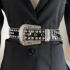 Belts 4cm Goth Rhinestones Genuine Leather Belt Western Cowgirl Cowboy Punk Luxury Diamond Studded Strap Crystal For Jeans Pants