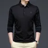 Tshirts masculino Browon Manga longa Camista Primavera e outono Business Casual Slim Turndown Collar Collar Padr￣o Geom￩trico Roupas de camiseta 220909