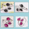 Solitaire Ring 10pcs فريدة من نوعها هدية عيد الميلاد Red Kunzite Black Onyx Blue Topaz Zirconia Crystal Gemstone Russia 925 Sterling DHJP8