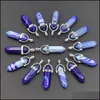 Charms Natural Stone Blue Stripe Agat Hexagonal Column Filar Charms Pendants