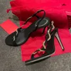 Rene Caovilla ラインストーン蛇紋岩巻き黒ハイヒール サンダル抗ベルベット エレガントなセクシーなファッション高級デザイナー 9.5 センチメートル女性のハイヒール宴会パーティー靴