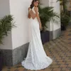 Кружевное полное романтическое пляжное свадебное платье русалки с жемчужным вырезом и разрезом по бокам, атласное богемное свадебное платье на заказ