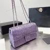 Torby markowe Damskie TZ Luksusowa torba z klapką Brokat Kryształ górski Torebki o dużej pojemności Srebrny Metalowe elementy metalowe Łańcuszek Crossbody Strass Diament