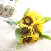 Faux Floral Verdure 7 Têtes Fleur De Tournesol Fleurs Artificielles Faux Soie Bouquet Artificiel Fleurs De Mariage Jardin Décoration De La Maison J220906