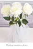 Faux Floral Greenery 51 cm langer Zweig Blumenstrauß schöne weiße Seidenrosen künstliche Blumen Hochzeit Zuhause Tischdekoration Arrangement gefälschte Blume J220906