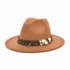 Bérets FUODRAO Fedoras Chapeau Femmes Couleur Unie Laine Feutre Large Bord Jazz Vintage Panama Gamble Marron Élégant Chapeau Femme F159