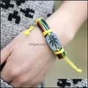 Charm Bracelets Retro Leather Bracelet Alloy Jewelry Colorf Maple Leaves Rope Punk Jamaican Reggae Red Yellow Green Mens Dangle Decor Dh9Ti