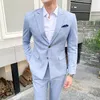 Herrenanzüge Blazer Männer Plaidanzug Blue Khaki Anzug Hosen Skinny Design Britisch Arbeit Herrenkleidung Hochzeit Abschlussball Casual Anzug 220909