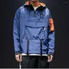 Men's Jackets 2022 Outdoor Men Hooded Sports Pullover Loose Jacket Harajuku Hip Hop Windproof Coats Youth Blue Stitching Outwear