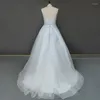Hochzeitskleid 11531# Real Pos, ärmellos, mit Perlen verziert, A-Linie, offener Rücken, V-Ausschnitt, Tüll, Spitze, Applikation, Brautkleid