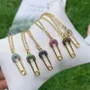 Anhänger Halsketten 5PCS Mode Einzigartige Büroklammer Sicherheitsnadel Pendent Halskette Bling Tiny CZ Punk Kragen Schmuck Accessoris