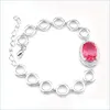 Charm Bracelets New 925 Sterling Sier Women Bracelet Oval Watermelon Bi Colored Tourmaline Gems Fashion Bangles Jewelry 8"Inch Drop D Dhwla