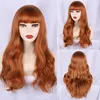 Synthetic Wigs Long Brown Wig With Bangs For Women Natural Wavy Brunette Heat Resistant Fiber Daily Party