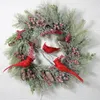 Flores decorativas Artificiais Red Parrot Pine Cones Coroa de flores Decoração de porta da frente de casa Guirlanda para pendurar na parede para o dia da festa de Natal