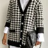 Damestruien FSDA V-hals Dames Knop Zwart Houndstooth Vest Lange mouw Trui Herfst Winter Gebreide losse oversized trui Casual 220909