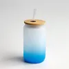 16oz sublimering frostat glas ölmuggar gradient färg med bambu lock och återanvändbar halm värmeöverföring glas kan kaffesaftkopp