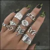 Полосовые кольца 9pcs винтажные Sier Rings Установлены для женщин -бабочка Сердце Стуковая Змея Укладка Кольцо Регулируемая капля доставка 2021 Ювелирные изделия Лулубаби Дхонс