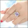 Solitaire Ring 2 PCS/Quality Sier Purple Cubic Zirconia Gemstone Jewelry Lady Wedding Rings Drop Drop