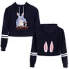 Women's Hoodies HOLOLIVE VTuber Usada Pekora Print Fleece Girl Long Sleeve Hooded Pullover Crop Tops Kawaii Sexy Loose Ins Tide Kpop