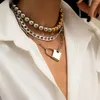 Choker Fashion Exaggerated Punk Mixed Color Round Bead Chain Geometric Ladies Necklace Retro Hip Hop Golden Lock Pendant