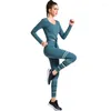 Actieve sets vallen lange mouw yoga -jurk set streep veter snijvarken snel droge print dames fitness 2