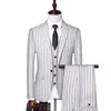 Men's Suits Blazers JakcetvestpantsThe male Korean version of the slim business vertical stripes linen suit three-piece trendy 220909