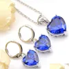 Серьги Ожерелье 6 сетов синие топаз кубические циркониевые драгоценные камни 925 Sier Heart Pendant