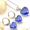 Oorbellen ketting 6 sets blauwe topaz kubieke zirconia edelstenen 925 sier hart hangers ketting oorrang bruiloft verloving bruiloften sieraden dhm2s dhm2s