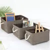 Solid color linen Sundries storage basket Folding fabric storage-basket Cotton linen storages sorting box de746