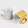 US Warehouse 11oz Sublimation Coffe Mugsハンドル3色のカップ付き真珠光沢セラミックマグカップ