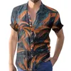 Camisas casuais masculinas de manga curta do Down Men Spring e Summer Top Floral Print Colorful Lapeel Shirt Outdoor Lady Athletic