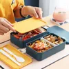 Учебные посуды наборы 1200 мл двойной ланч -коробку с ложкой модной портативной микроволновой печи Bento Healthy Plastic Container Lunchbox