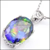 Collane con ciondolo 6 Pz / lotto Regalo di festa Ovale Arcobaleno Blu Topazio mistico Gemma 925S Sier Collane Cz Pendenti Gioielli Unisex Drop Dh504