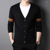 Men's Sweaters 2022 Spring Men's Knitted Cardigan Youth Stripes Real Pocket All-Match Sweater
