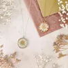 Pendentif Colliers Personnalisé Pressé Fleur Daisy Collier Bijoux Jaune Fleurs Blanches Cadeaux