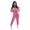 Autumn Winter Women Velour Tracksuits Two Piece Hoodie Set Zipper Crop Top Jacket Sweatpant Velvet Jogging Suit