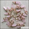 Charms Natural Stone Rose Quartz Zhexagon Prism Shape Charms Crystal Gold Hangers voor sieraden maken Groothandel drop levering 2021 Fin Dhyok