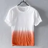 Herr t skjortor män sommar mode gradient färg tryck t-shirt kort ärm miljövänlig frisk linne tee tonåring slim casual