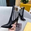 Luxury brand Martin Boots High Heels Chain Buckle Boots Knitted Stretch Black Leather Knight Women Classic Short Boot Rubber Outsole Elastic Webbing Comfort